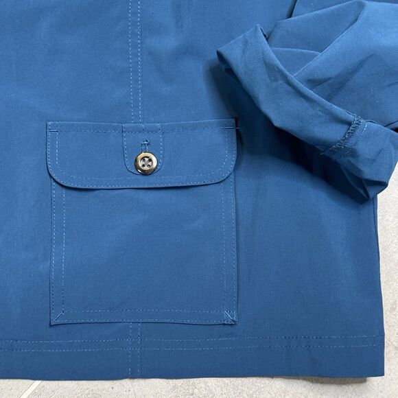 Chicos Weekends Full Zip Navy blue Drawstring neck Rain Coat stretch Jacket Sz 3 - Picture 3 of 10